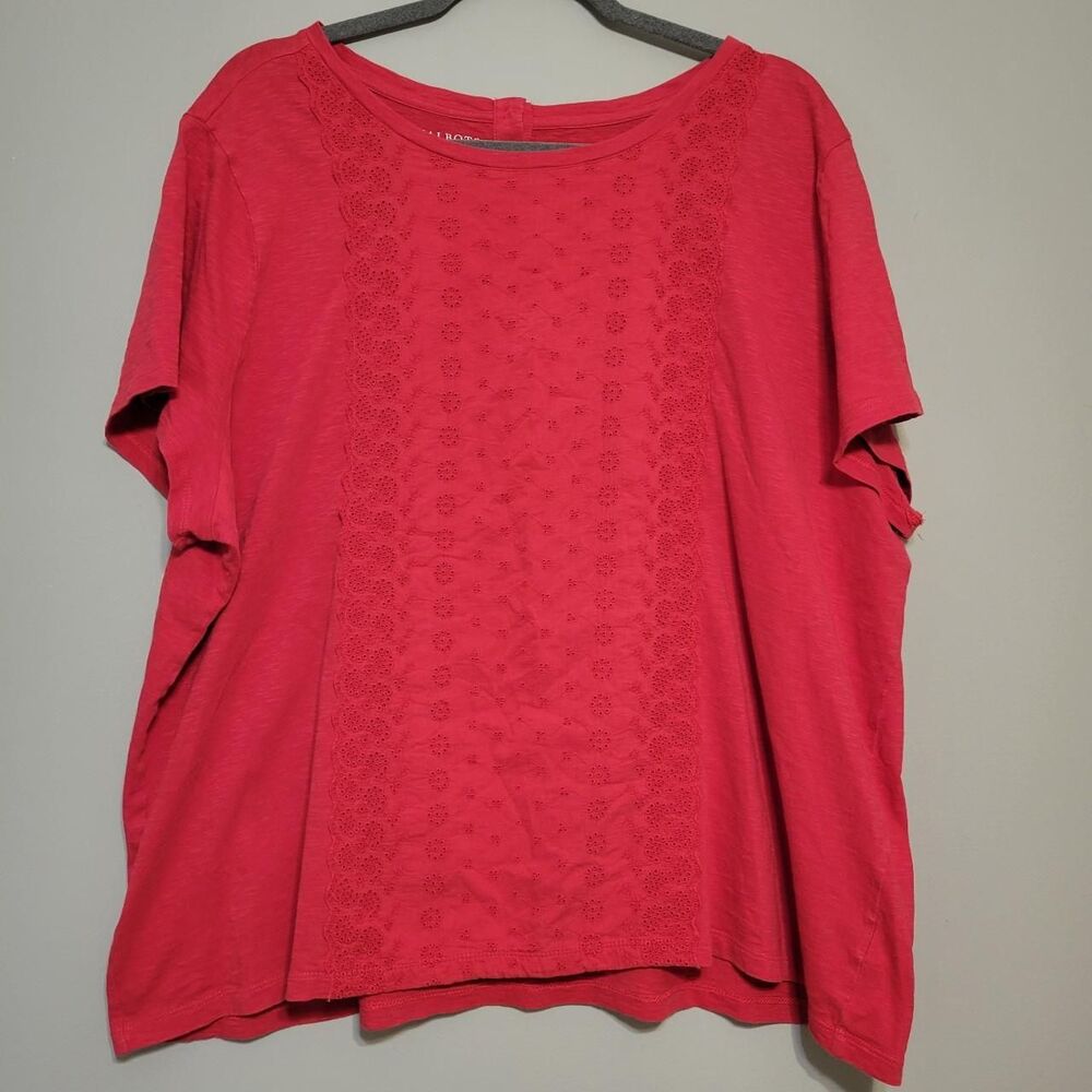 Talbots Women's 3XL Red Cotton Eyelet Lace Blouse Cottage Americana